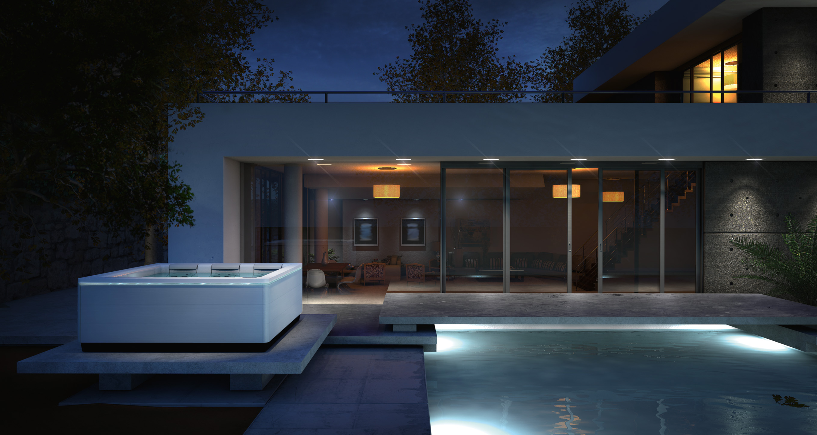 Villa met zwembad en outdoor whirlpool Just Silence van Villeroy & Boch #luxury #exterior