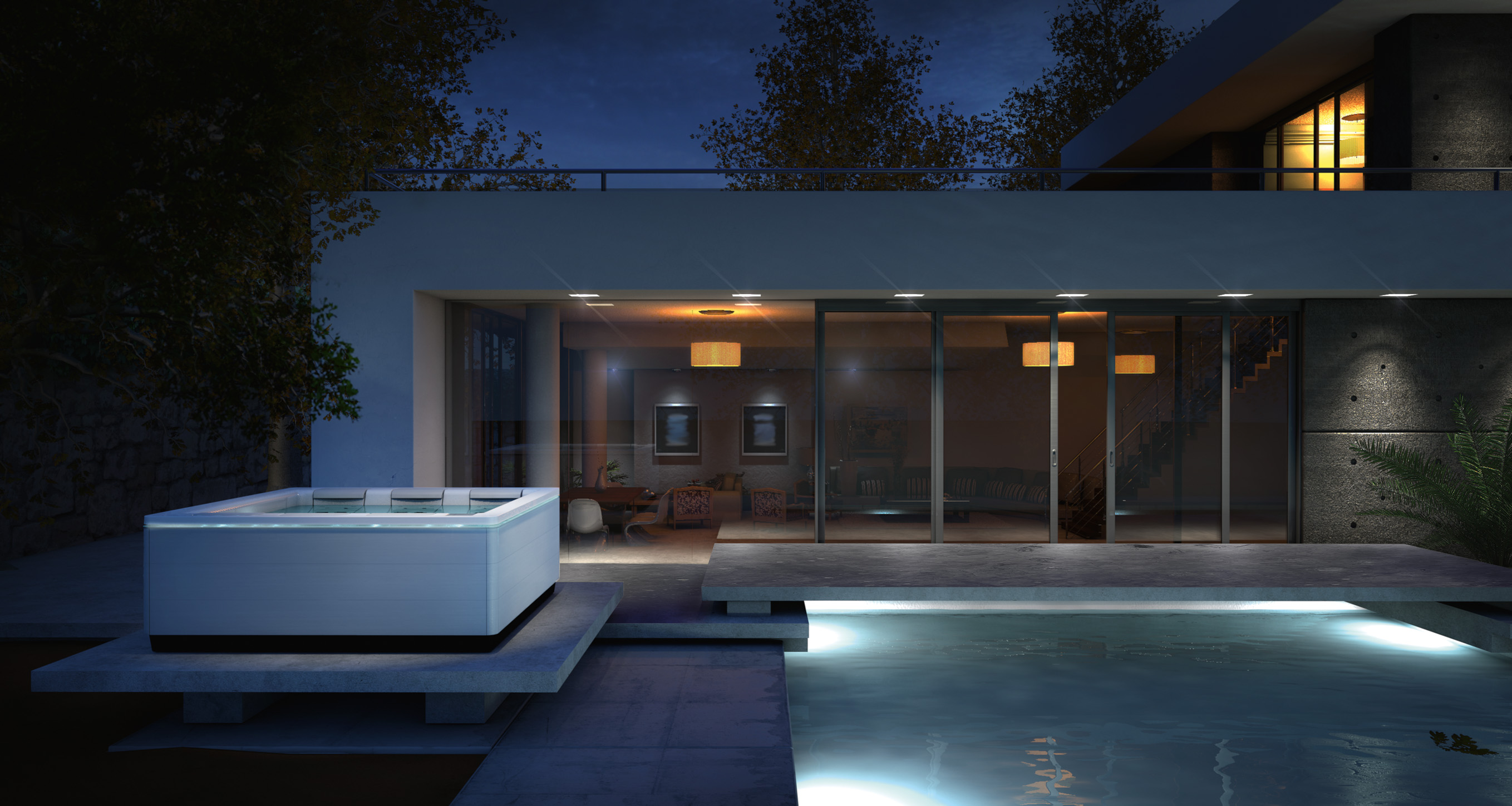 Villa met zwembad en outdoor whirlpool Just Silence van Villeroy & Boch #luxury #exterior